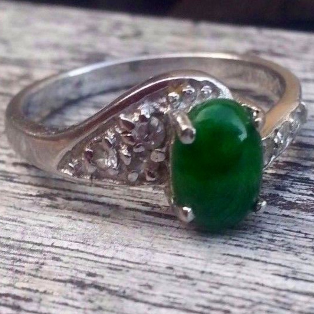 AUTHENTIC JADEITE RING PT-750 WITH CUBIC ZIRCON SIZE 5.5
